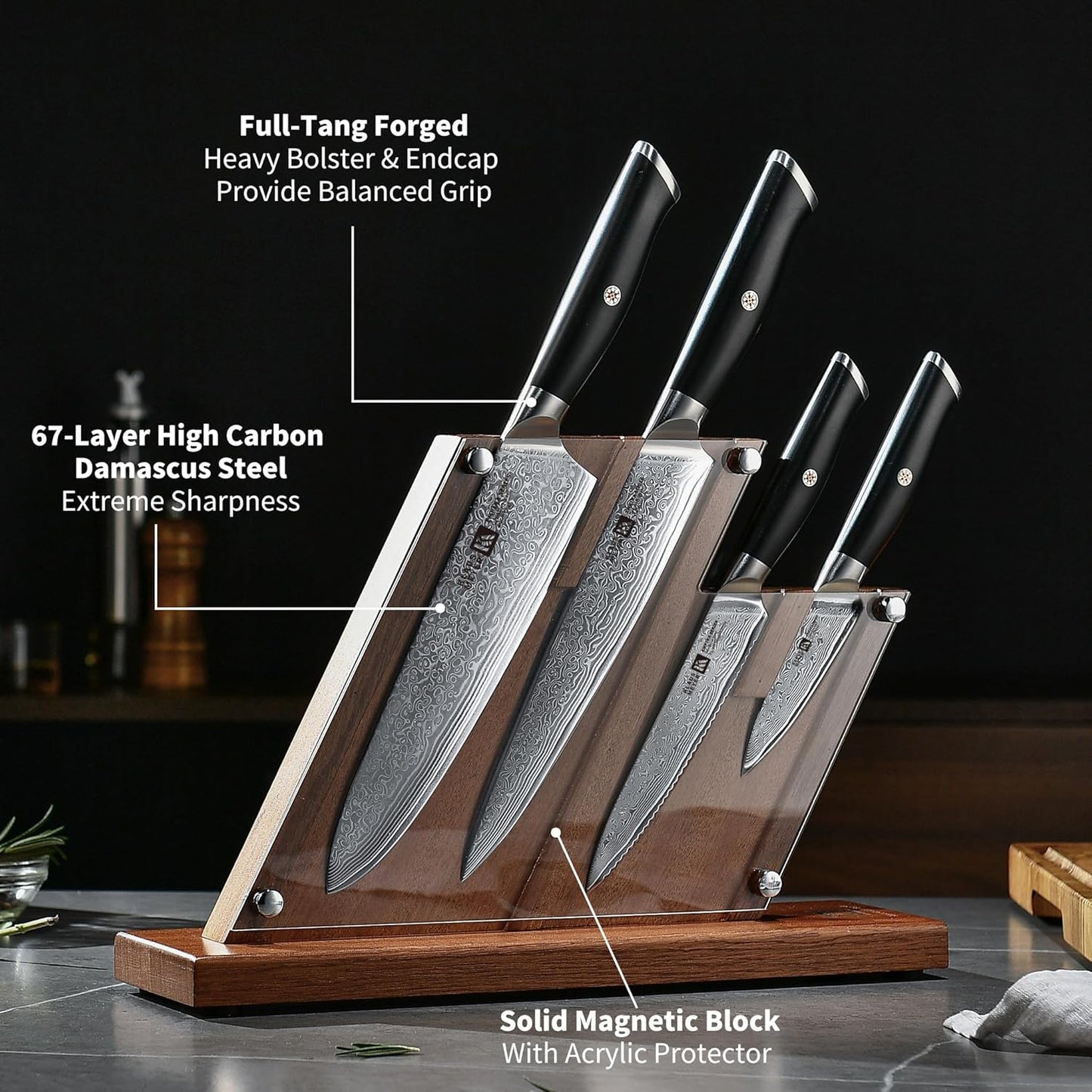 5 Piece Damascus Knife Block Set