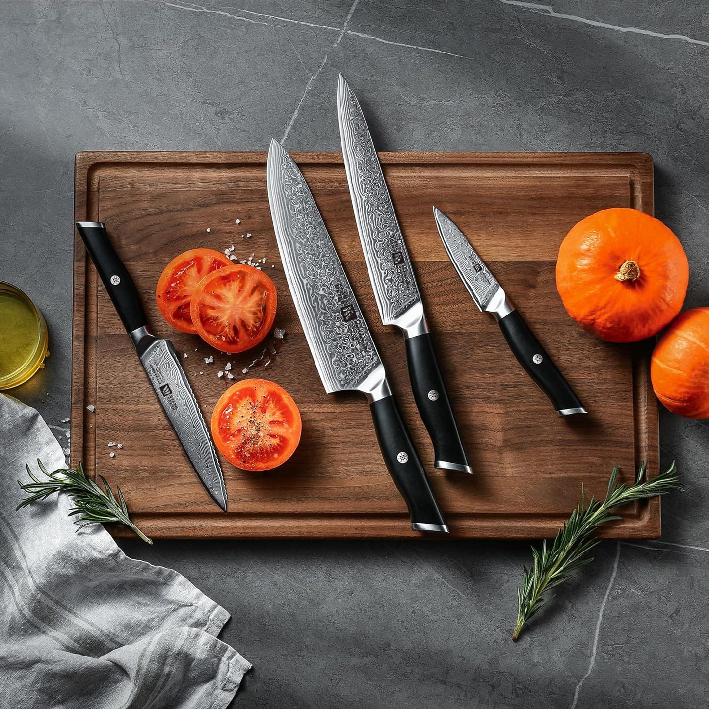 5 Piece Damascus Knife Block Set