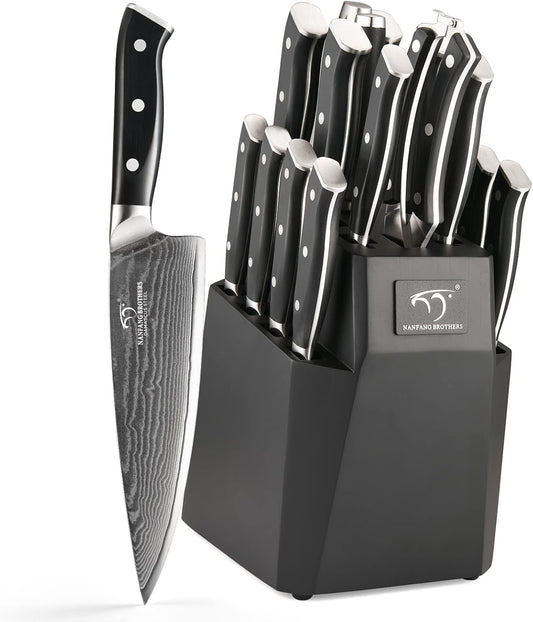 18-Piece Damascus Kitchen Knife Set with Block