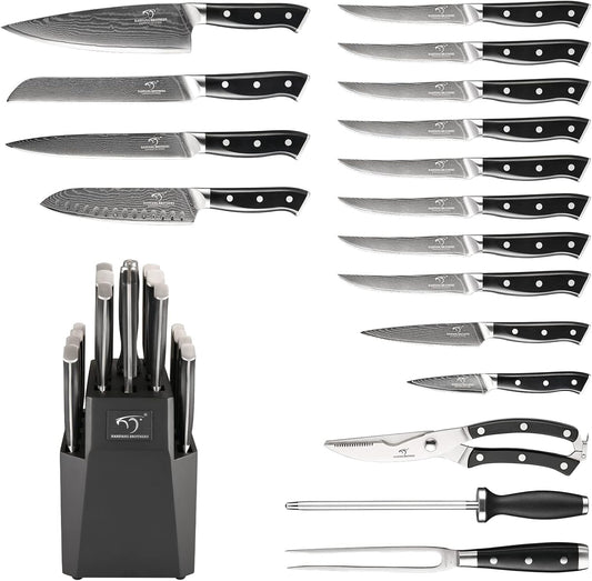 18-Piece Damascus Kitchen Knife Set with Block
