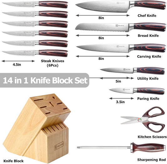 14 Pieces Knife Sets for Kitchen with Block