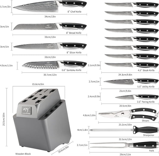 18 Pieces Damascus Kitchen Knife Set, 8 Piece Steak Knives