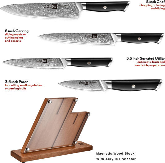 5 Piece Damascus Knife Block Set